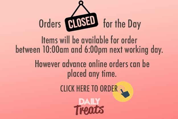 Orders Closed for the day. Items will be available for order between 10am and 5pm, tomorrow. However advance online orders can be placed any time.  Visit https://squareonetreats.com/xmas-cakes